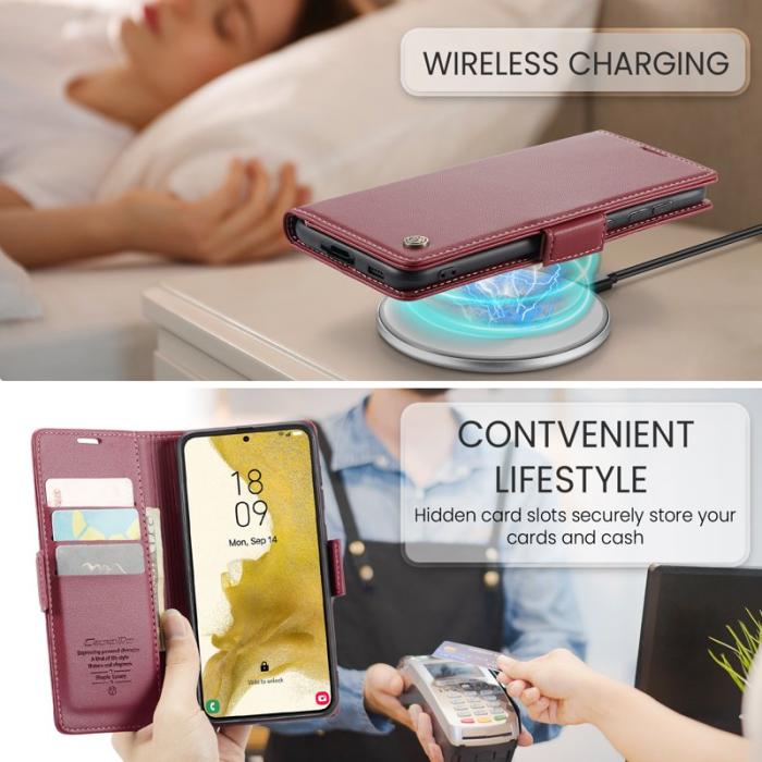 Caseme - CASEME Plånboksfodral Konstläder för Samsung Galaxy S22 5G - Röd