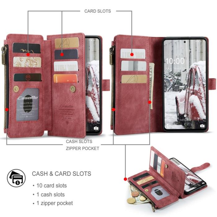 Caseme - CASEME Konstläder Plånboksfodral för Samsung Galaxy A53 5G med rem - Röd