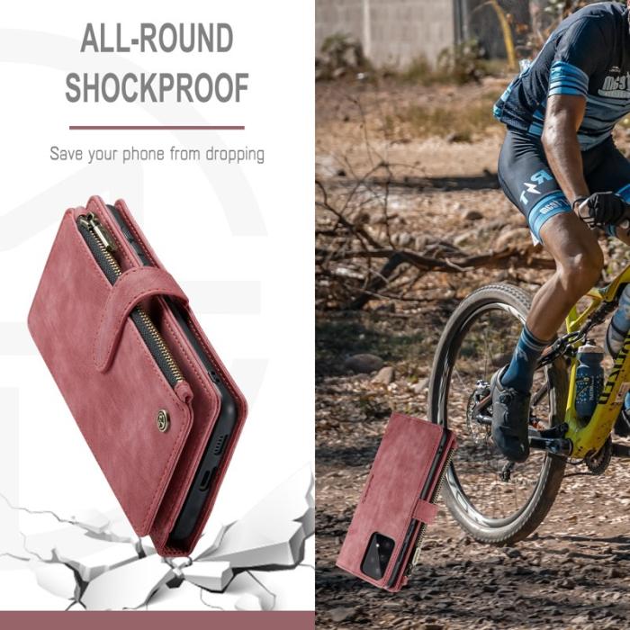 Caseme - CASEME Konstläder Plånboksfodral för Samsung Galaxy A53 5G med rem - Röd