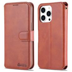 AZNS - AZNS iPhone 13 Pro Pl&aring;nboksfodral Konstl&auml;der - Brun