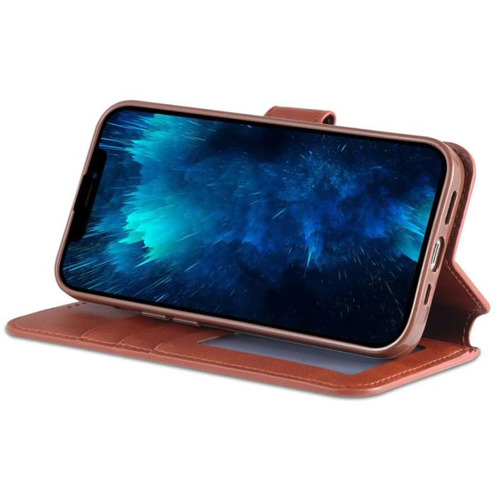 AZNS - AZNS iPhone 13 Pro Plånboksfodral Konstläder - Brun