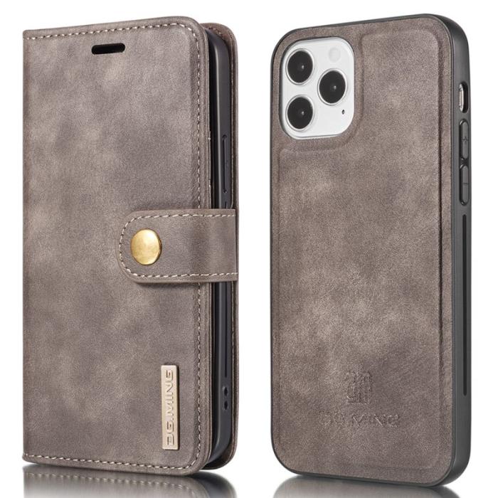 DG.MING - DG.MING iPhone 13 Pro Plånboksfodral Äkta Läder Drop-resistant Grå 2-i-1 Fodral