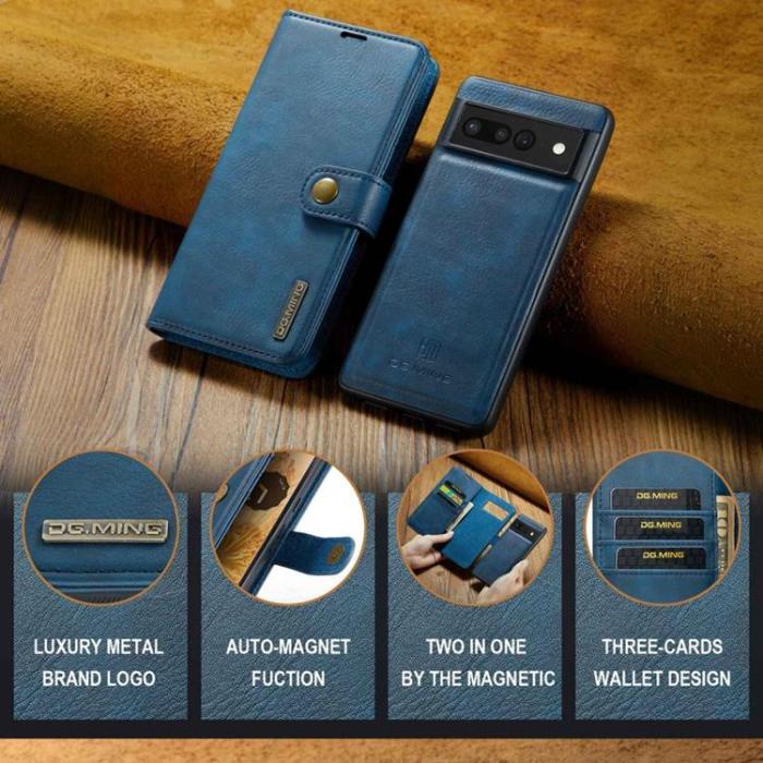 DG.MING - DG.MING Google Pixel 7 Pro Plånboksfodral Detachable 2in1 Äkta läder - Blå