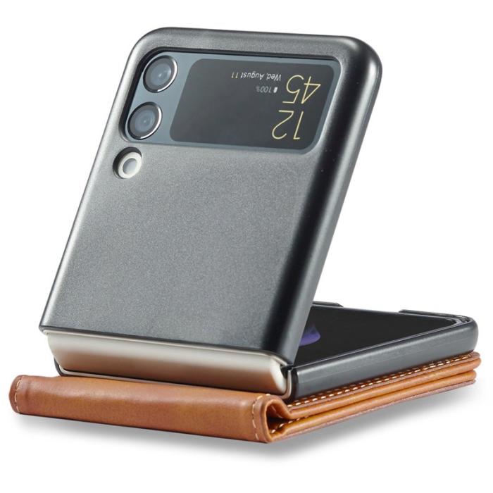 LC.imeeke - LC.IMEEKE Samsung Galaxy Z Flip4 Fodral KonstLäder - Ljusbrun