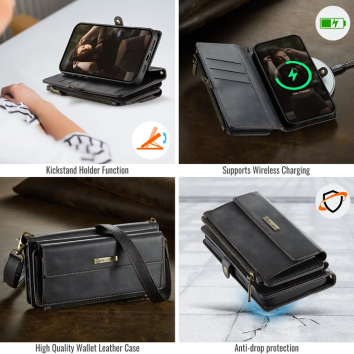 Caseme - Caseme iPhone 14 Pro Plånboksfodral RFID Blocking Zipper - Svart