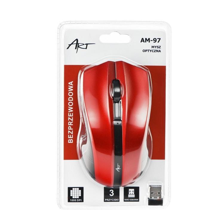 Art trådlös Mus USB AM-97 Optisk - Röd