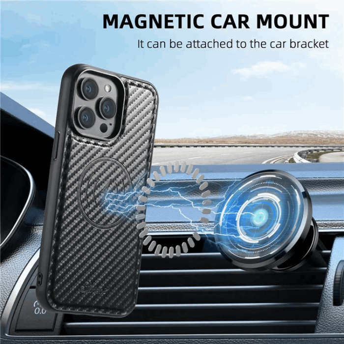 SUTENI - SUTENI iPhone 15 Pro Max Mobilskal Magsafe Korthållare Carbon Fiber