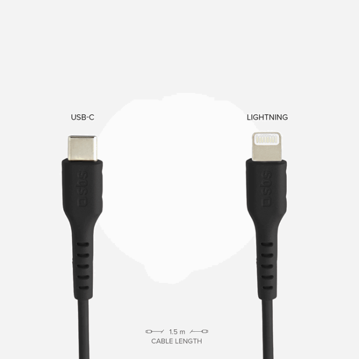 SBS - SBS USB-C - Lightning Kabel 1m - Svart