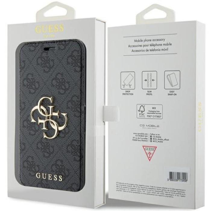 Guess - Guess iPhone 15/14/13 Plånboksfodral Metall Logo - Grå