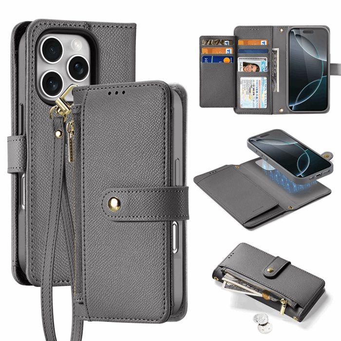 Dux Ducis - Dux Ducis iPhone 16 Pro Plånboksfodral Lawa Läder - Grå
