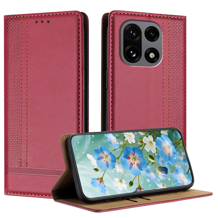 OnePlus 15 Plånboksfodral L-Shaped Grid Pattern Konstläder (Röd) | 2353 | AlltMobil