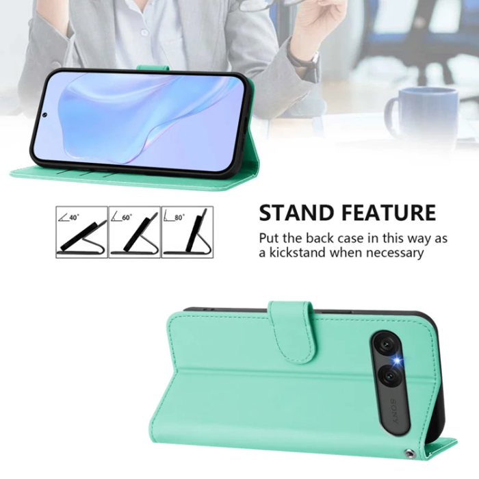 A-One Brand - Sony Xperia 10 VII Plånboksfodral Solid Color Läder - Mintgrön