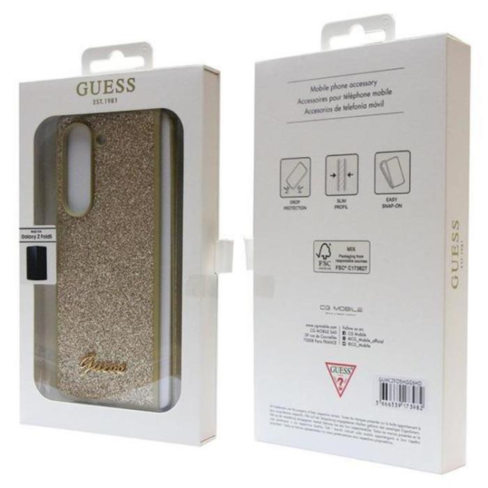 Guess - Guess Galaxy Z Fold 5 Mobilskal Läder Triangle Strass - Guld