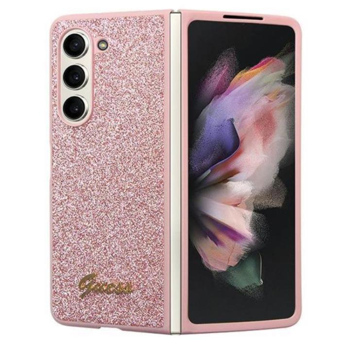 Guess - Guess Galaxy Z Fold 5 Mobilskal Läder Triangle Strass - Rosa