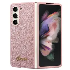 Guess - Guess Galaxy Z Fold 5 Mobilskal Läder Triangle Strass - Rosa