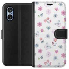iSecrets - Pl&aring;nboksfodral till Sony Xperia 5 V med Blommor och fj&auml;rillar