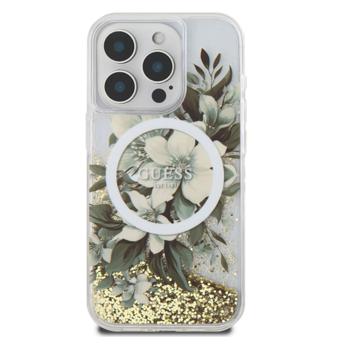 Guess - Guess iPhone 16 Pro Mobilskal MagSafe Liquid Glitter Flower