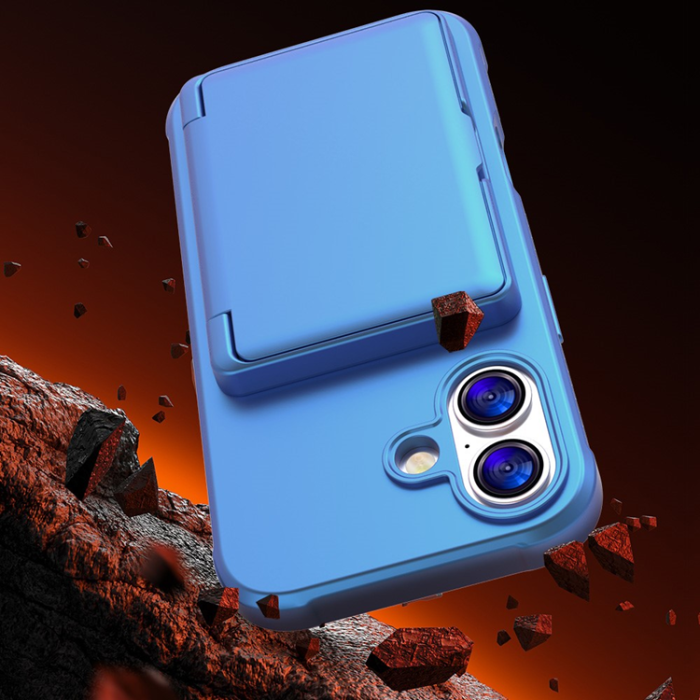 A-One Brand - iPhone 17 Mobilskal Korthållare Mirror Kickstand - Marinblå