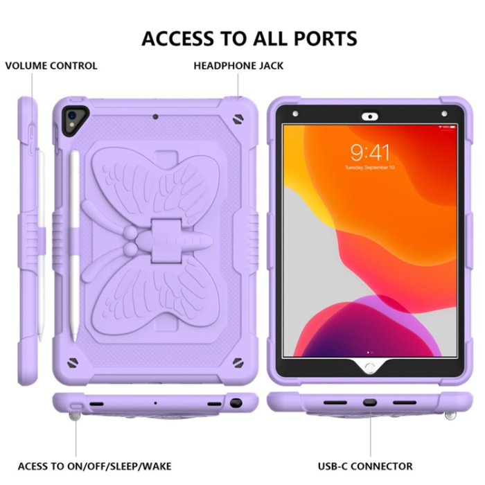 A-One Brand - iPad 10.2 (2019/2020/2021) Skal Butterfly Hybrid med Axelrem - Lila