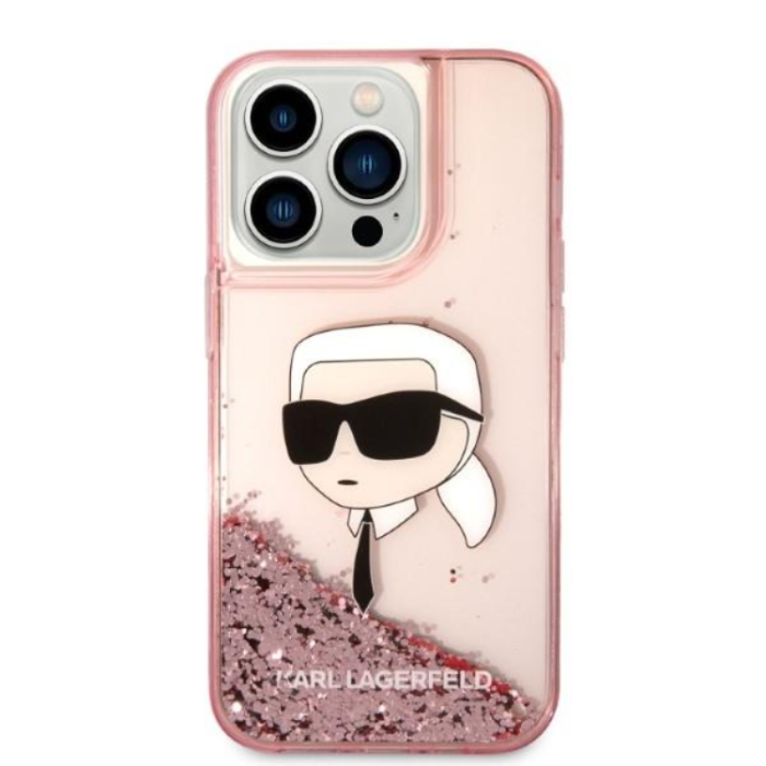 KARL LAGERFELD - Karl Lagerfeld iPhone 14 Pro Skal Liquid Glitter Head - Rosa
