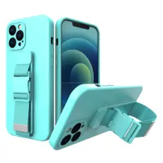 OEM - Rope Gel Airbag Skal Med Lanyard iPhone 12 Pro - Ljus Bl&aring;