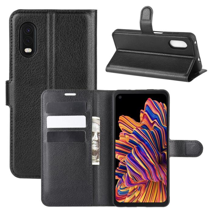 A-One Brand - Litchi Läder Plånboksfodral Samsung Galaxy Xcover Pro - Svart