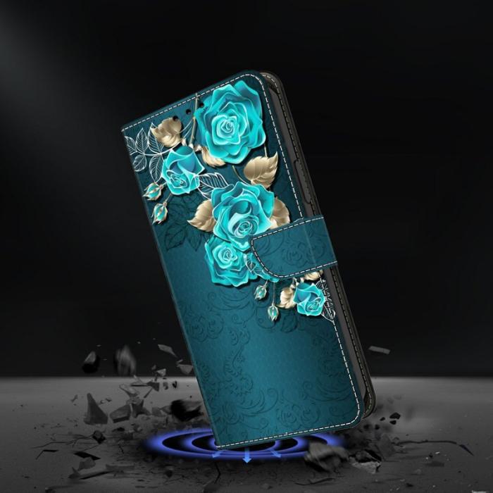 OEM - Samsung Galaxy A37 Plånboksfodral Konstläder Magnetisk Stängning - Blå Ros