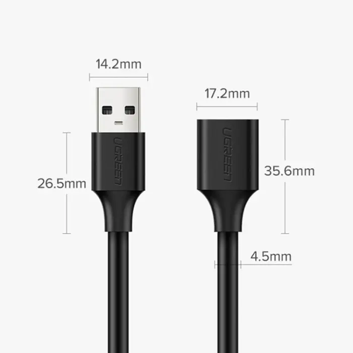 Ugreen - Ugreen Förlängning Kabel USB Hane Till USB Hona 1.5m - Svart