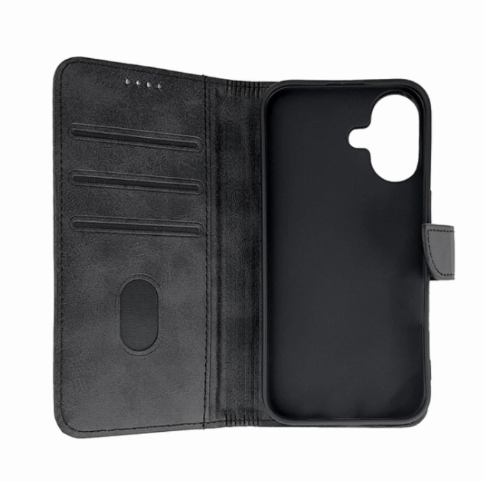 OEM - iPhone 16 Plånboksfodral Läder - Svart