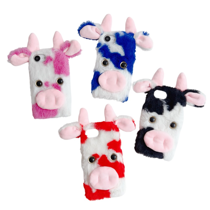 A-One Brand - iPhone 16e Mobilskal Fluffy Cute Cow Plush TPU - Rosa