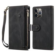 OEM - iPhone 14 Pro Max Plånboksfodral Flap Zipper Strap - Svart