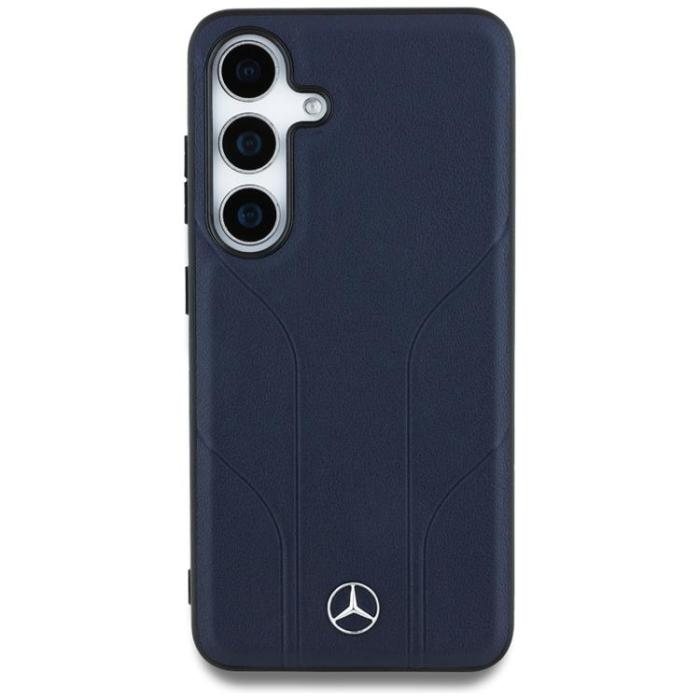 Mercedes - Mercedes Galaxy S25 Mobilskal MagSafe Läder Debossed Lines - Blå