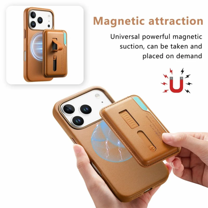 A-One Brand - iPhone 17 Pro Max Mobilskal Magsafe Detachable korthållare - Brun