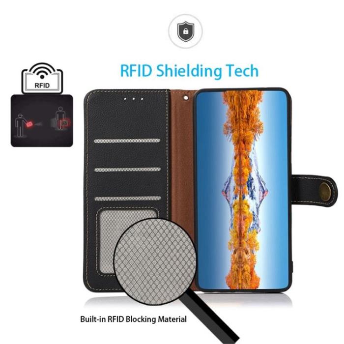 KHAZNEH - KHAZNEH Sony Xperia 10 IV Plånboksfodral Äkta Läder RFID - Svart