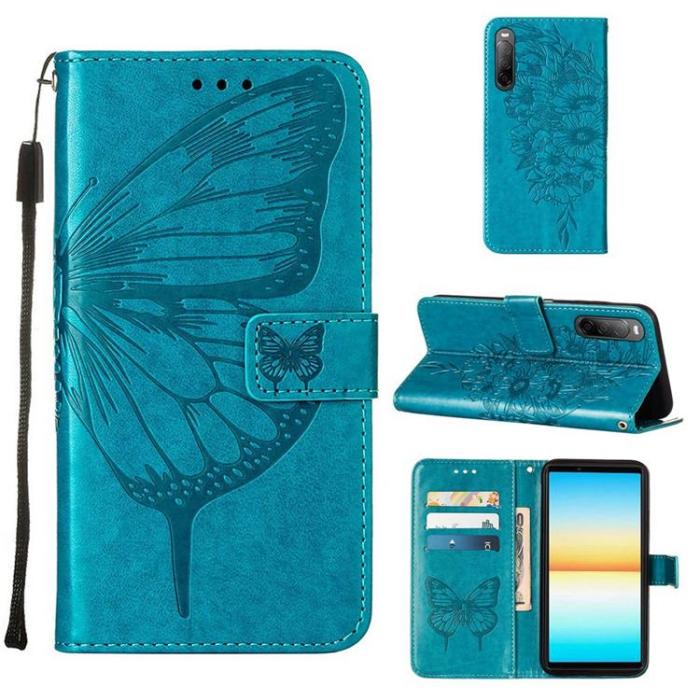 A-One Brand - Sony Xperia 10 IV Plånboksfodral Butterfly - Blå