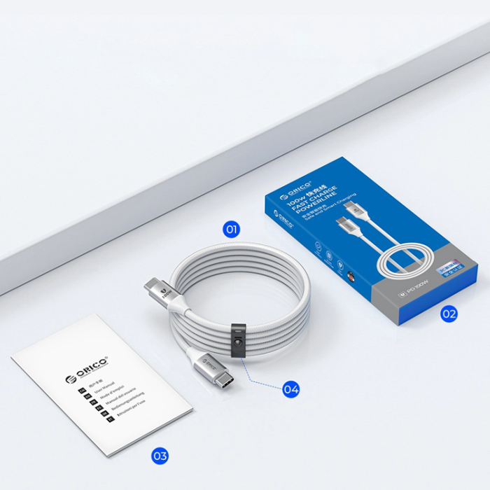 ORICO - Orico USB-C Till USB-C Kabel 60W 3A 1m CDX - Vit