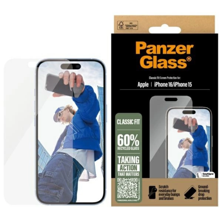 PanzerGlass iPhone 16 Härdat Glas Skärmskydd Classic Fit - Clear | 5468 | AlltMobil