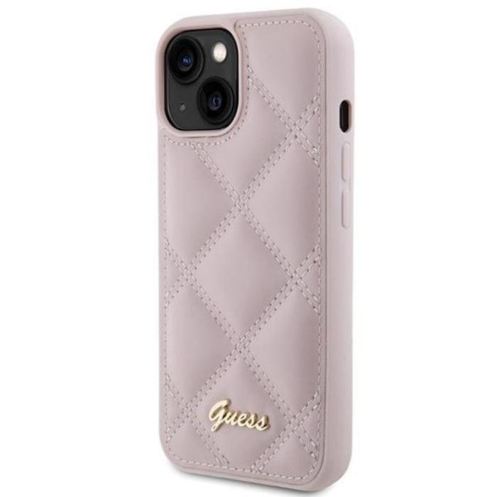 Guess - Guess iPhone 15 Mobilskal Quilted Metal Logo - Rosa