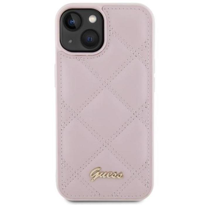 Guess - Guess iPhone 15 Mobilskal Quilted Metal Logo - Rosa