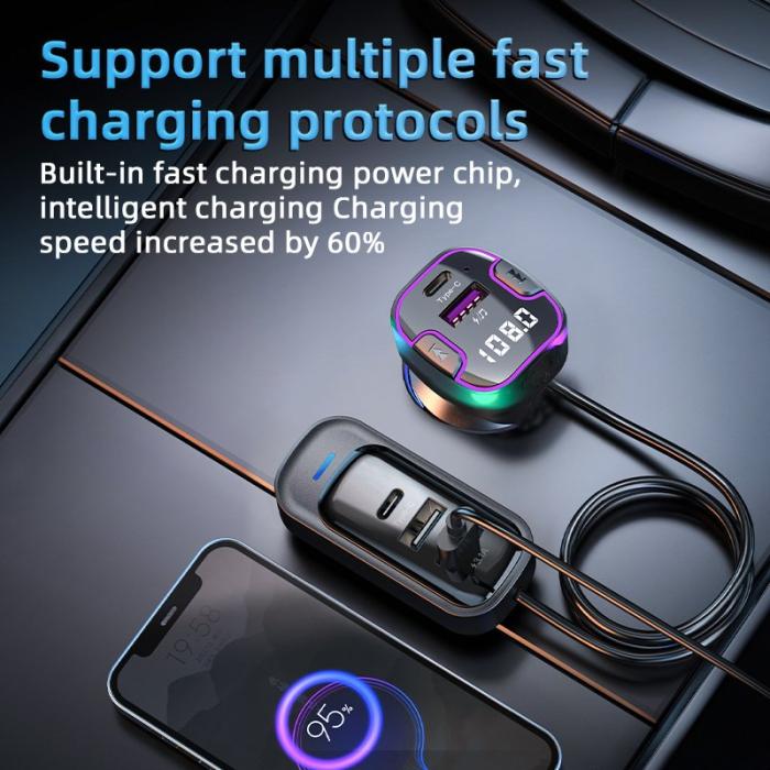 OEM - CS6 Baksätesladdare Multi-Port Snabbladdare med Bluetooth och FM-sändare
