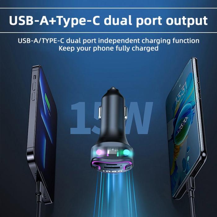 OEM - CS6 Baksätesladdare Multi-Port Snabbladdare med Bluetooth och FM-sändare