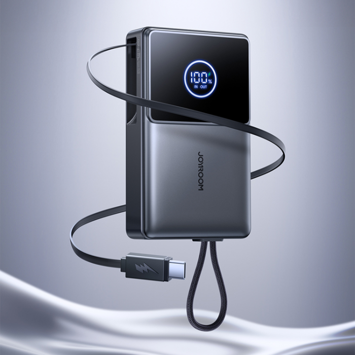 Joyroom - Joyroom Powerbank 10000mAh 22.5W med USB-C Inbyggda Kabel JR-PR1 - Svart