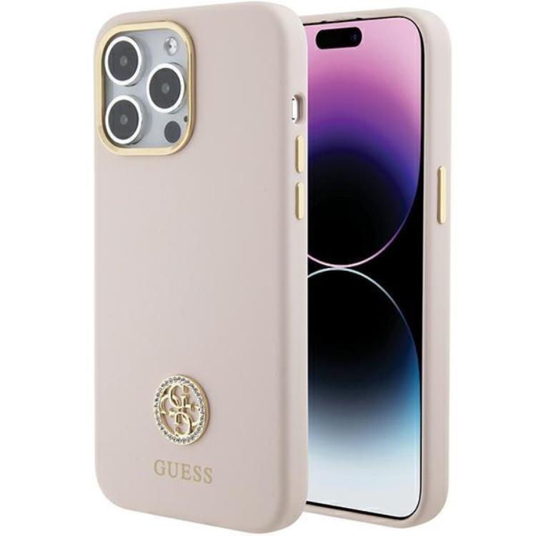 Guess iPhone 15 Pro Max Mobilskal Silikon Logo Strass - Rosa | 2353 | AlltMobil