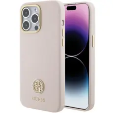 Guess - Guess iPhone 15 Pro Max Mobilskal Silikon Logo Strass - Rosa