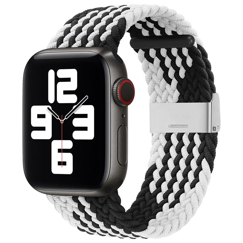 Apple Watch 2/3/4/5/6/7/SE (38/40/41mm) Armband Braided Tyg - Svart/Vit | 5123 | AlltMobil