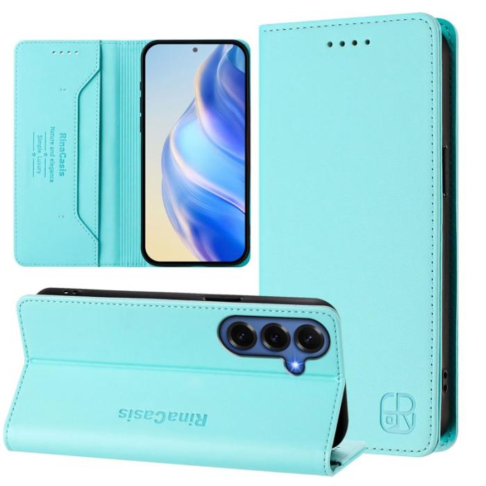 OEM - RINACASIS Samsung Galaxy S26+ Plånboksfodral Konstläder RFID Skydd - Mint Grön