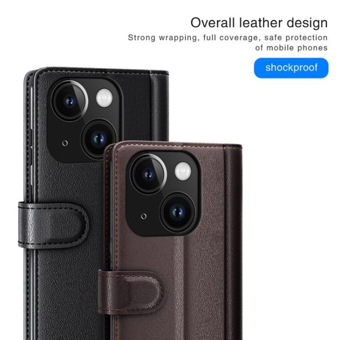 OEM - iPhone 15 Plånboksfodral Äkta Läder Anti-Dust - Brun