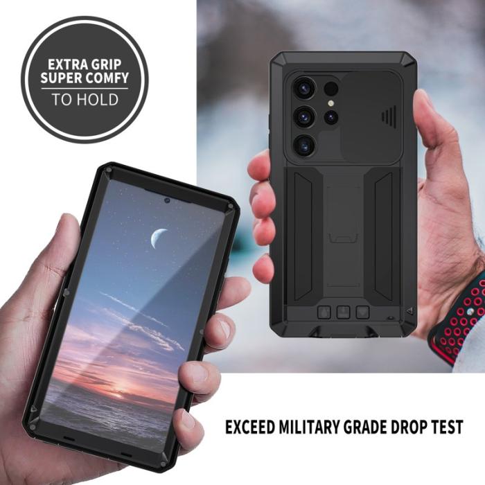 R-JUST - R-JUST Mobilskal till Galaxy S24 Ultra PC+Silicone+Metal Svart