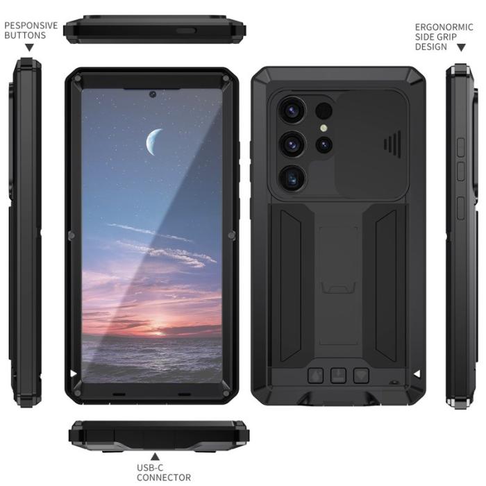 R-JUST - R-JUST Mobilskal till Galaxy S24 Ultra PC+Silicone+Metal Svart