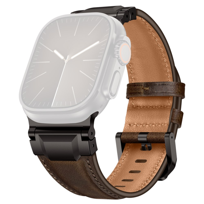 A-One Brand - Apple Watch (42/44/45/46/49mm) Armband Cowhide Läder - Brun